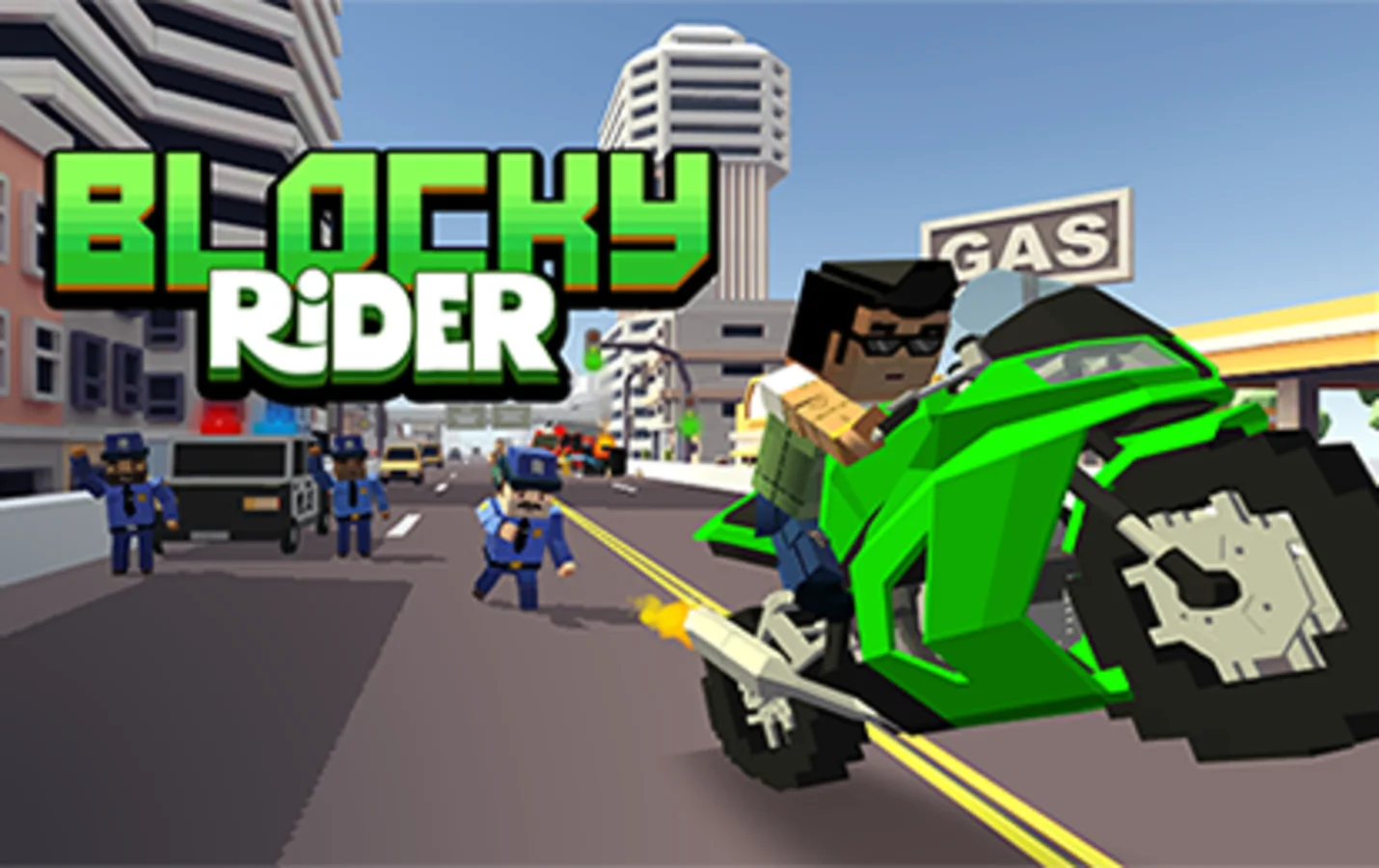 Blocky Rider gameplay showing motorcycle racing through traffic